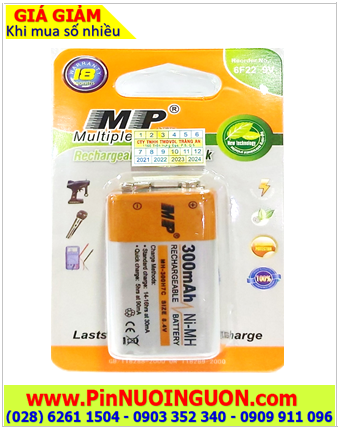 MP 6F22-300mAh _Pin sạc 9v vuông MP 6F22 (300mAh) chính hãng _Loại Vỉ 1viên